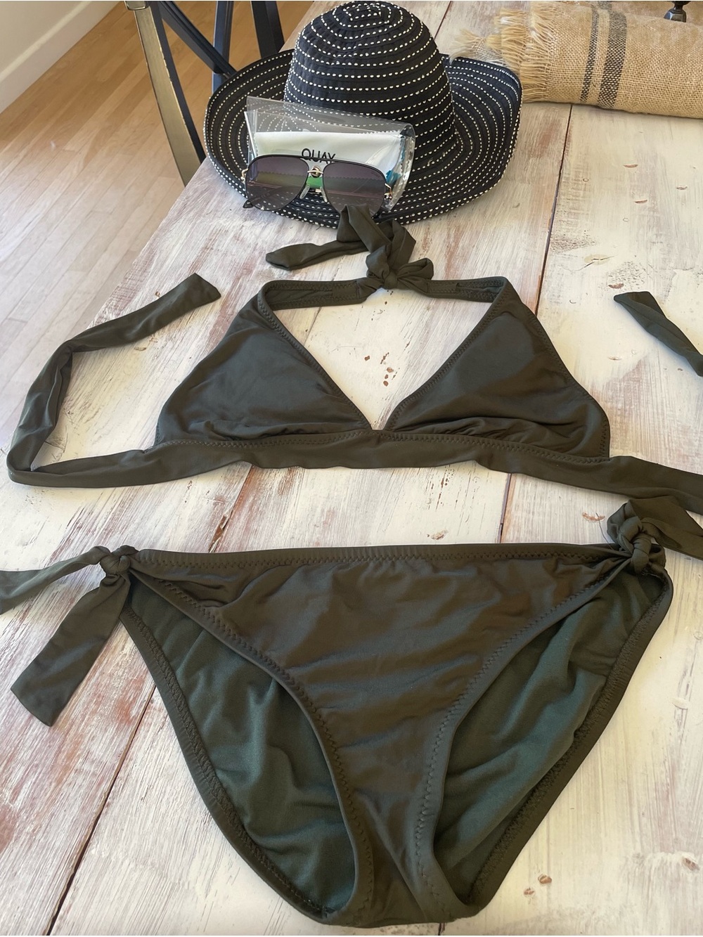 Mossimo Supply Co. Olive Halter Tie Bikini Set